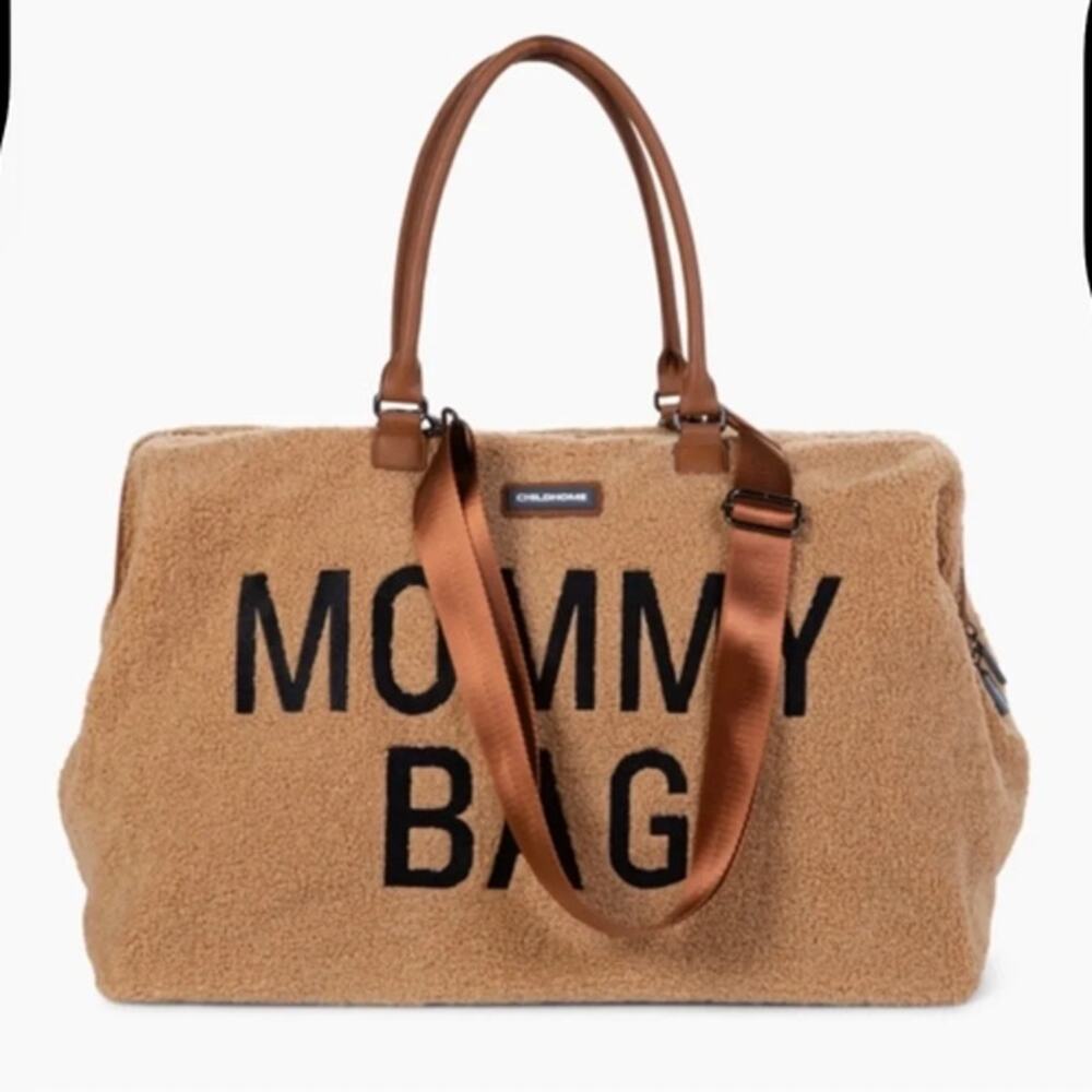 Childhome Teddy Mommy Bag Brown Fuzzy Diaper Travel Duffle NWOT - Picture 4 of 14